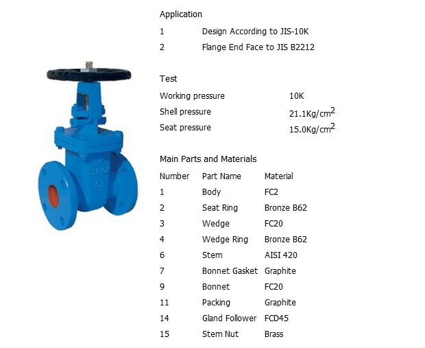 铸铁明杆硬密封闸阀,日标10K