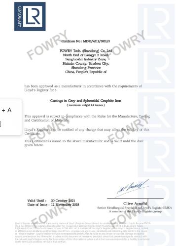 热烈祝贺我司获得劳氏船级社LR认可证书